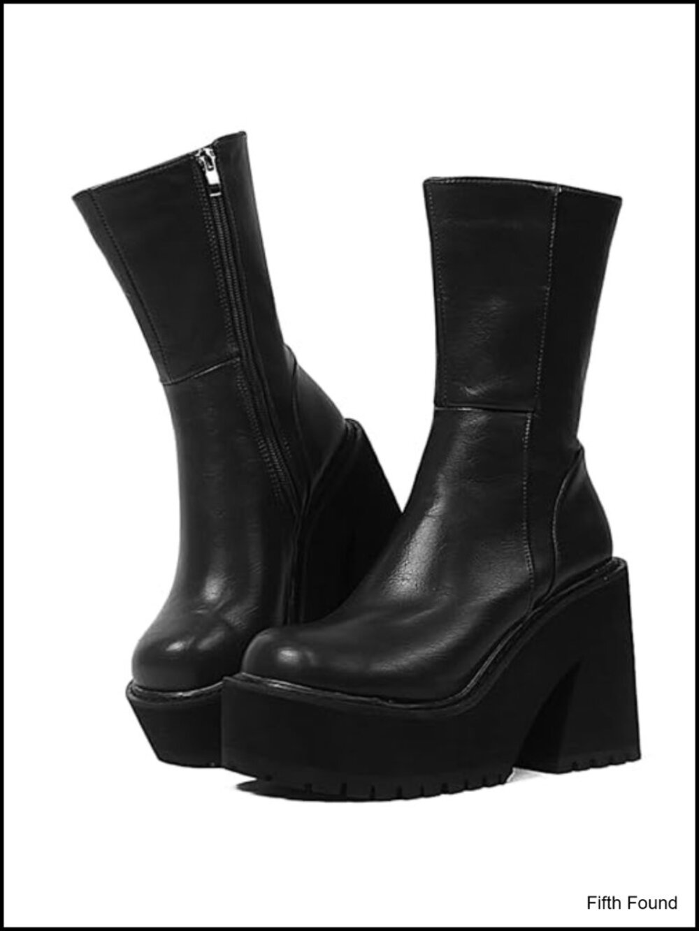 Women's Chunky Block Heel Platform Ankle Boots Faux Leather Side Zip